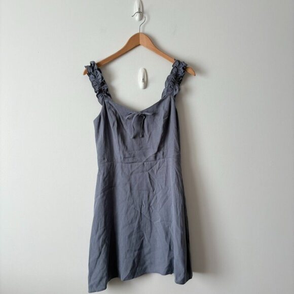 Aritzia Sunday Best Flirt Ruffle Dress Dusty Blue Grey Size 8 - Picture 3 of 7